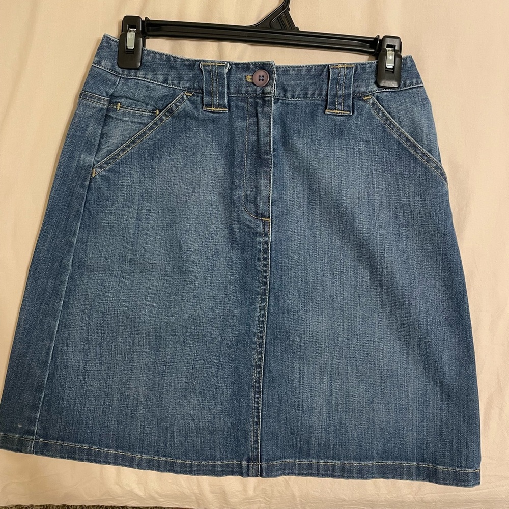 Talbots Jean Skirt Stretch Denim Size 4 Blue Pockets Casual